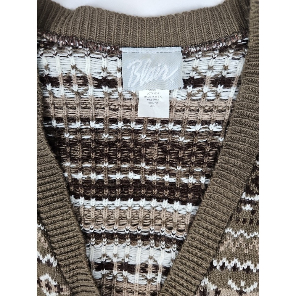 Blair Knit Sweater Vest Button Nordic Fair Isle 80s Academia Womens XL - Picture 2 of 5
